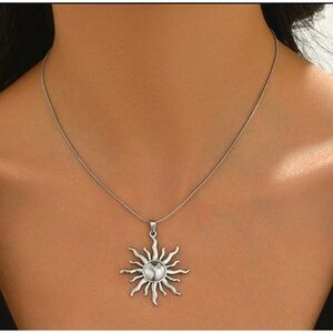 Silver Plated Stainless Steel Sun Spiral Pendant Necklace